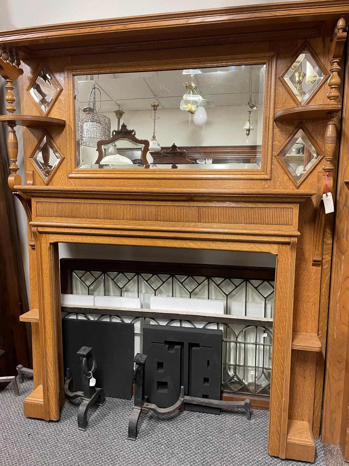 Oak fireplace mantle