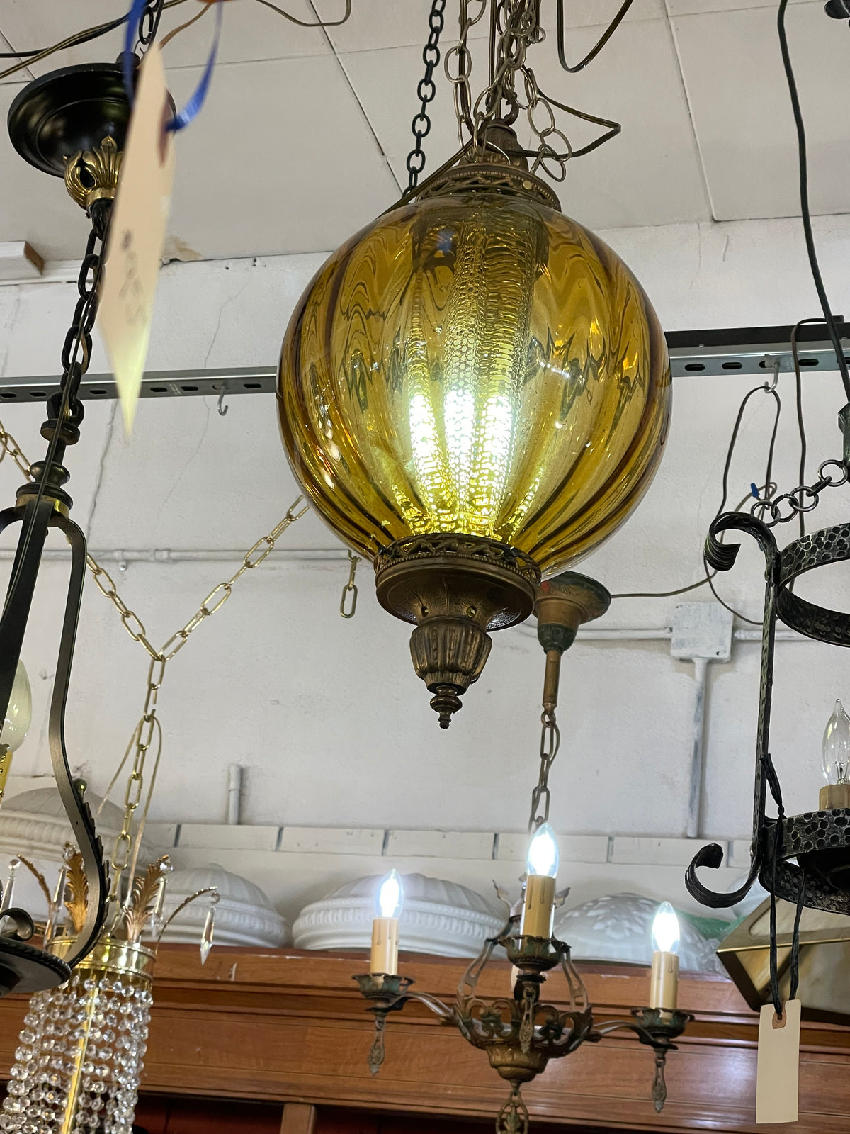 Swag Lamp with amber shade