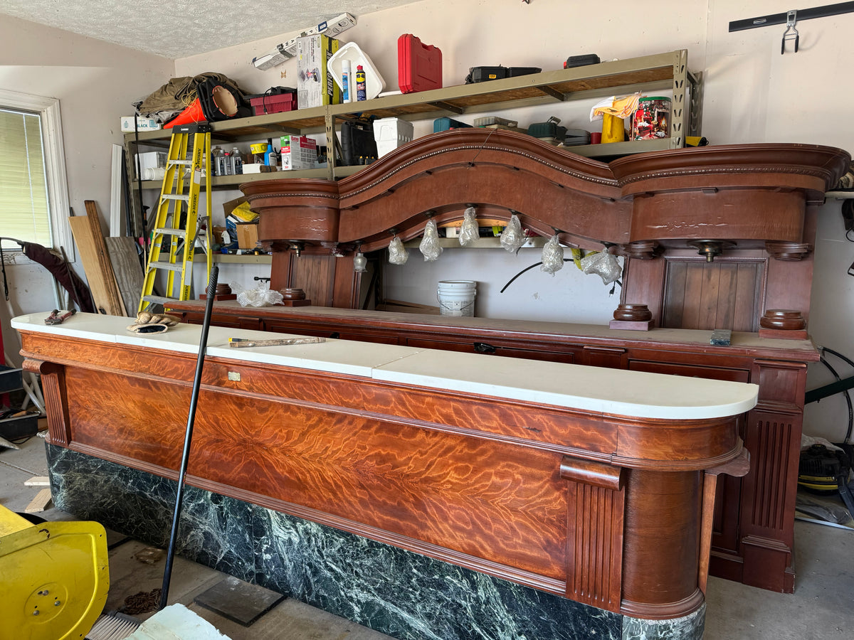 12 foot long Mahogany back bar with matching front bar