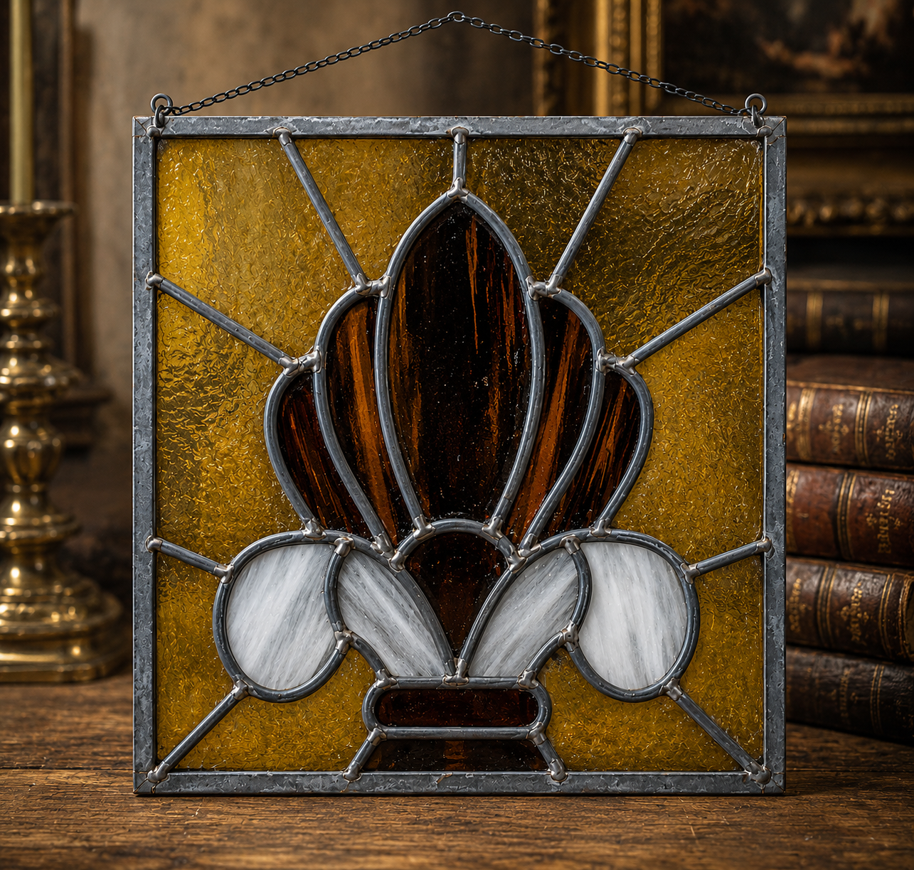 Antique Fleur-de-Lis Stained Glass Window