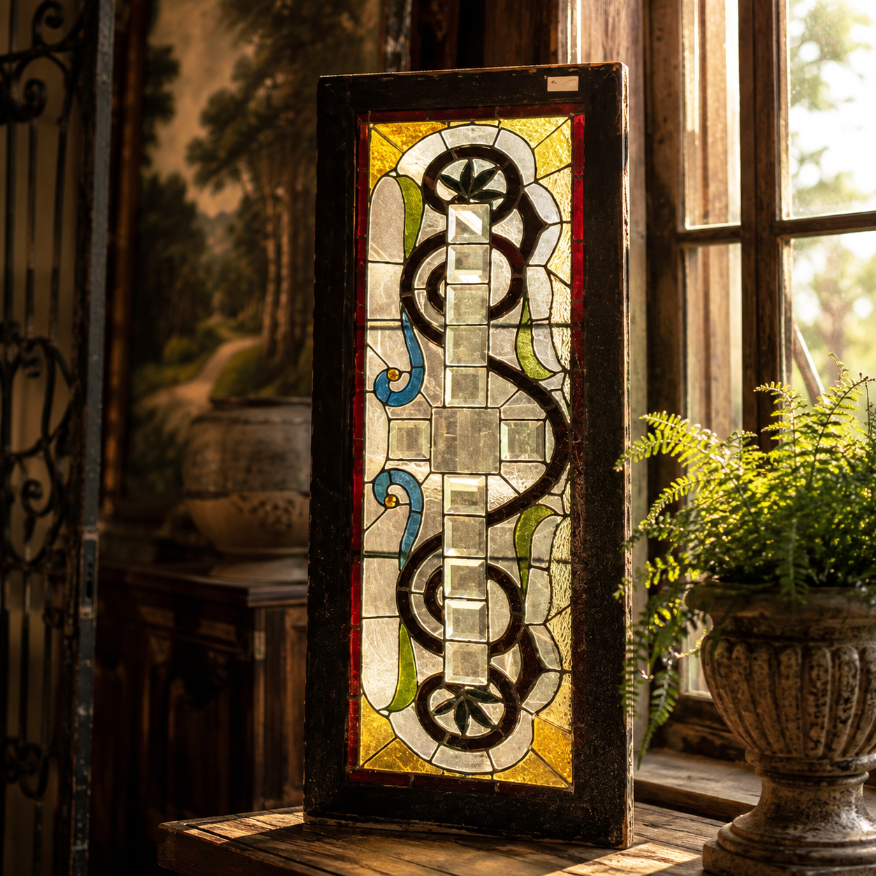 Vintage Stained Glass Panel